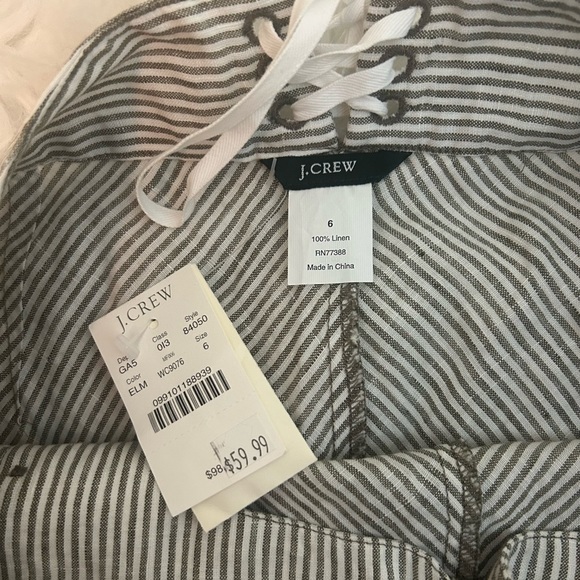 J. Crew Womens Midi Skirt size 6 Gray Striped 100% Linen button detail nautical - Picture 2 of 6